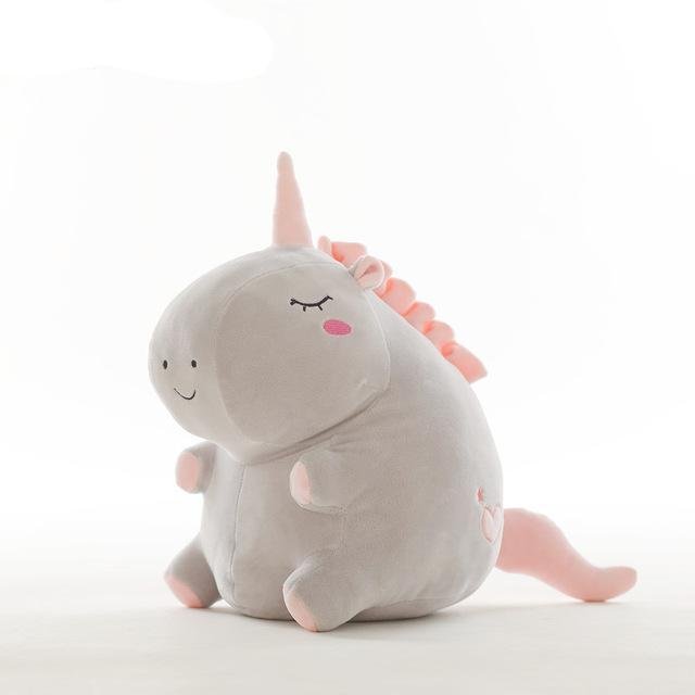 Plush toy with unicorn design.