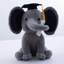 Kawaii Elephant plush toy in gray wearing a graduation cap for a cozy milestone celebration gift.