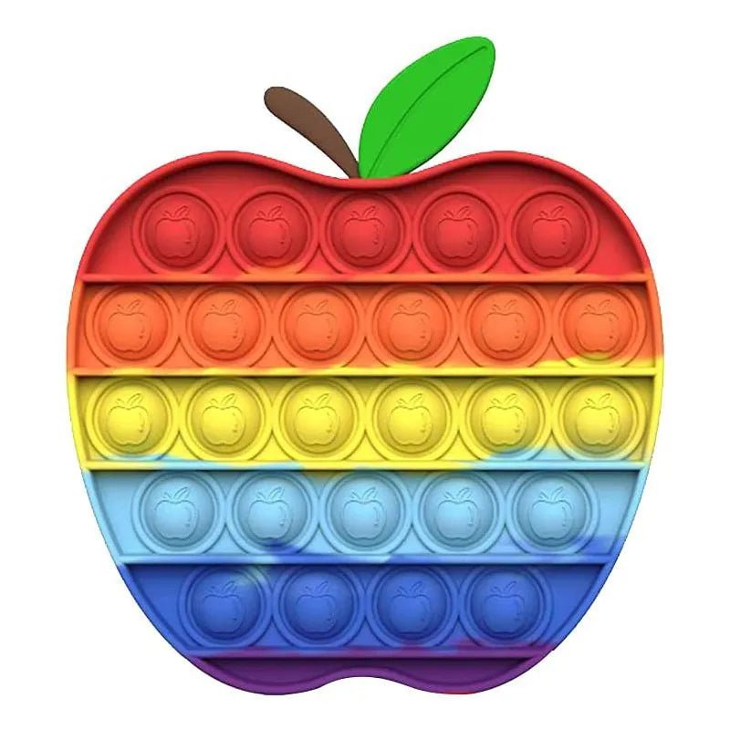 Kawaii Animal Fidget Toy shaped like an apple with a green leaf for rainbow-colored sensory play.