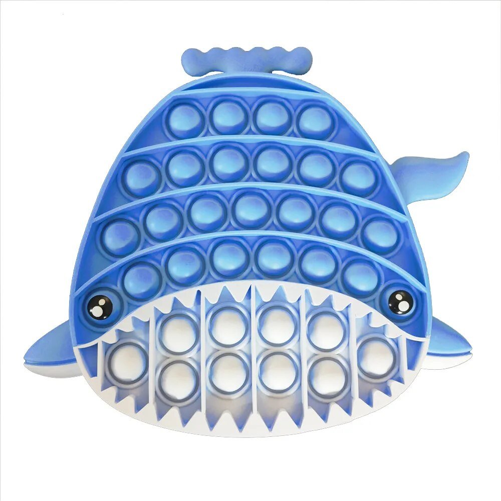 Kawaii Animal Fidget Toy in a blue shark shape for colorful sensory bubble play.