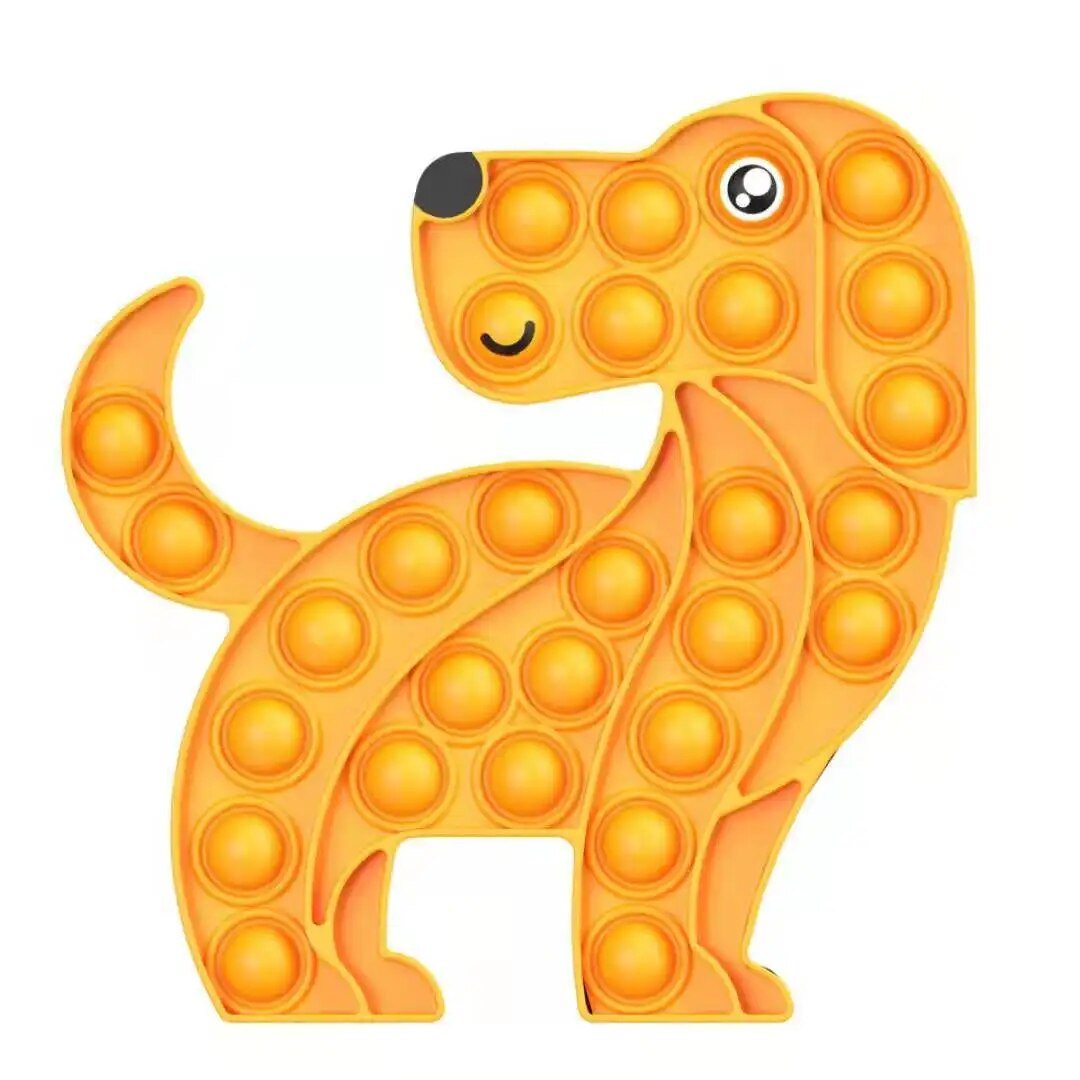 Kawaii Animal Fidget Toy in a bright orange dog shape for lively sensory bubble play.