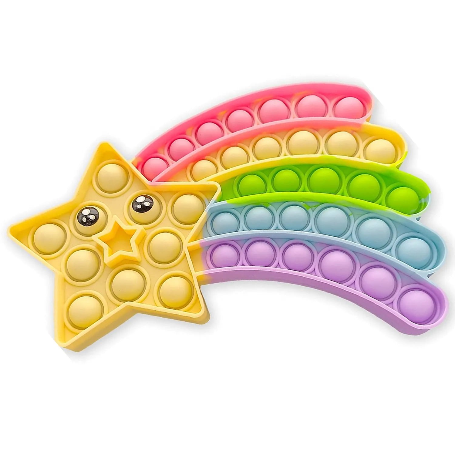 Kawaii Animal Fidget Toy in a rainbow shape with a star tip for colorful sensory play and stress relief.