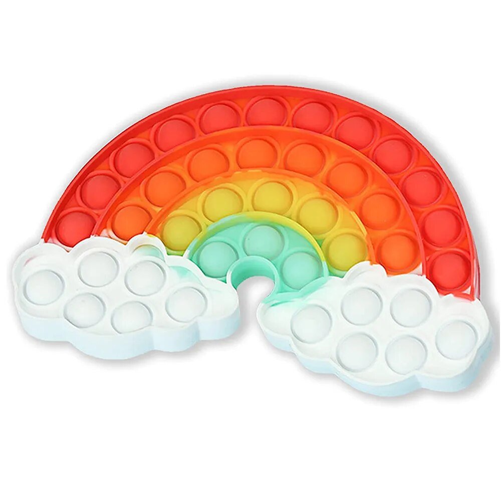 Kawaii Animal Fidget Toy in a rainbow shape displayed on a white background for colorful pop-it stress relief play.
