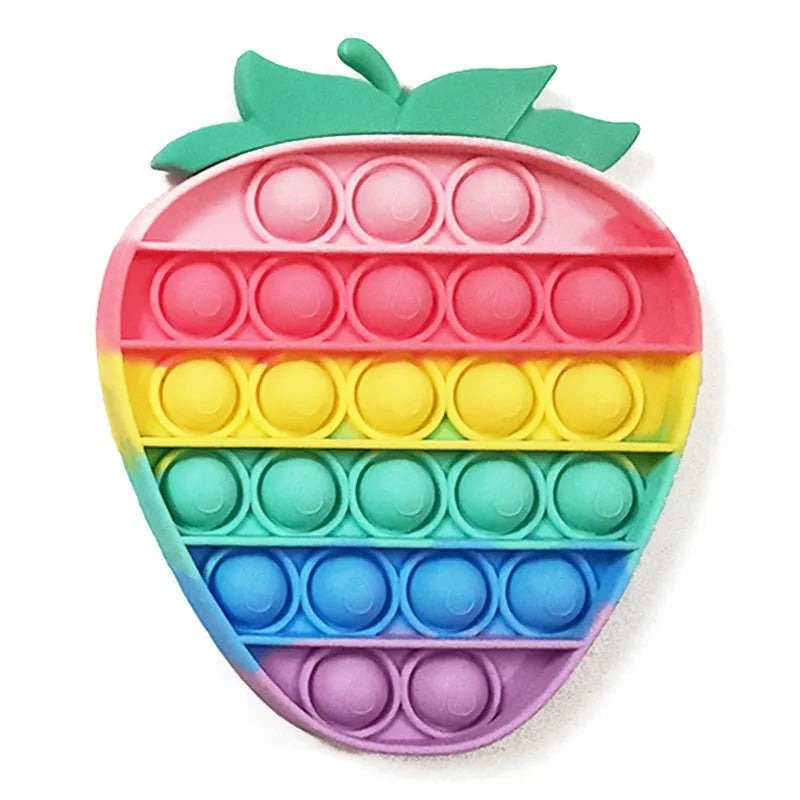 Kawaii Animal Fidget Toy shaped like a strawberry, part of an assorted pop fidget toy collection.