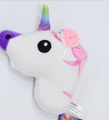 Soft Horse Kawaii Rainbow Unicorn Doll plush toy colourful horn detail for checking stitching quality before gifting to children.