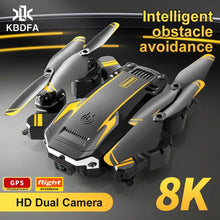 KBDFA G6 drone in black and yellow with feature highlights for professional quadcopter flying.