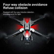 KBDFA K10 Max drone showing its four-way obstacle avoidance system for safe indoor and outdoor flying.