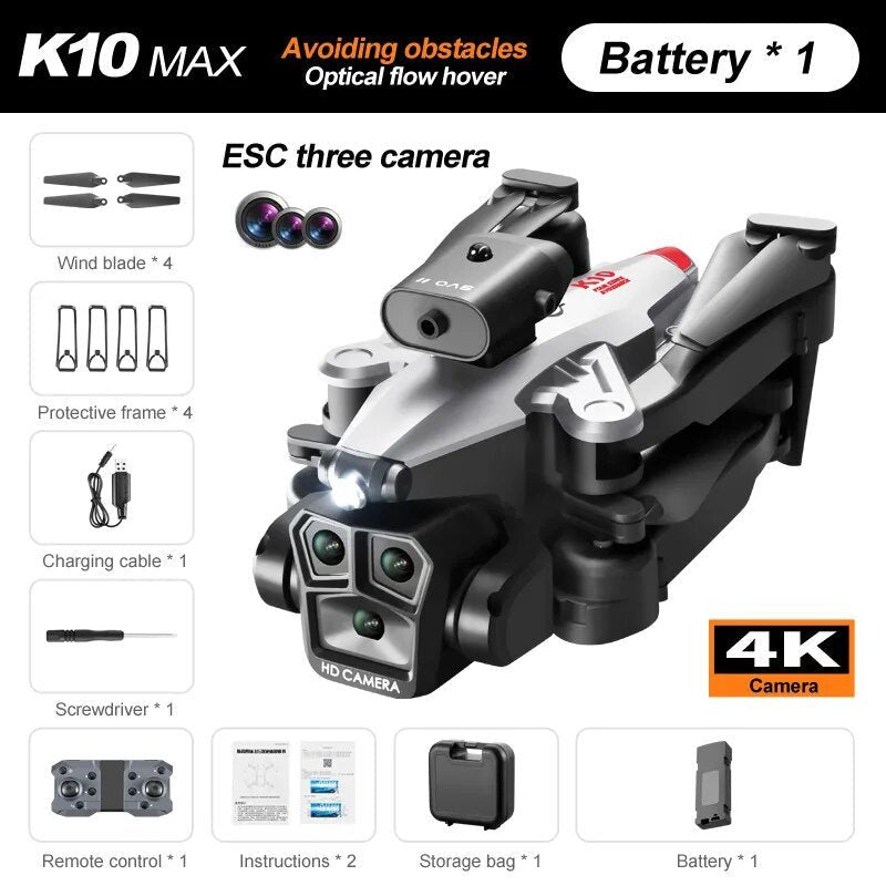 KBDFA K10 Max drone specifications overview highlighting 8K camera and obstacle avoidance for aerial photography gifts.