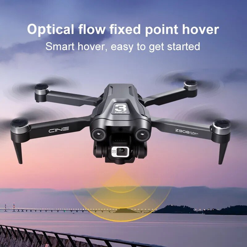KBDFA Z908 Pro Max drone in Cine flight mode captured over a bridge at sunset for cinematic aerial video.