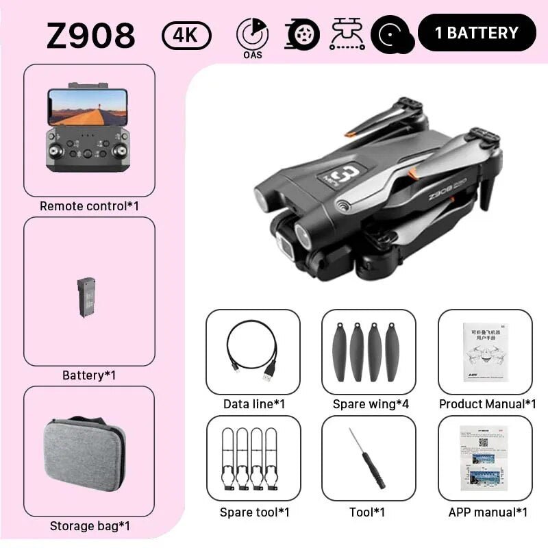 KBDFA Z908 Pro Max drone shown with its full packaging and accessories, ready for quadcopter gifting.