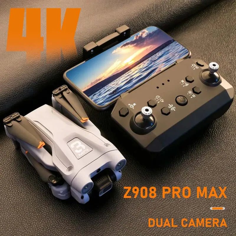 KBDFA Z908 Pro Max drone remote controller with smartphone mount displaying live aerial video for FPV RC flying.