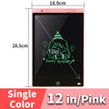 Pink electronic writing pad with measurements and a sample drawing 
