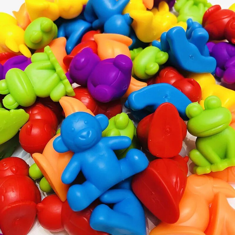 Assorted colorful plastic toys.