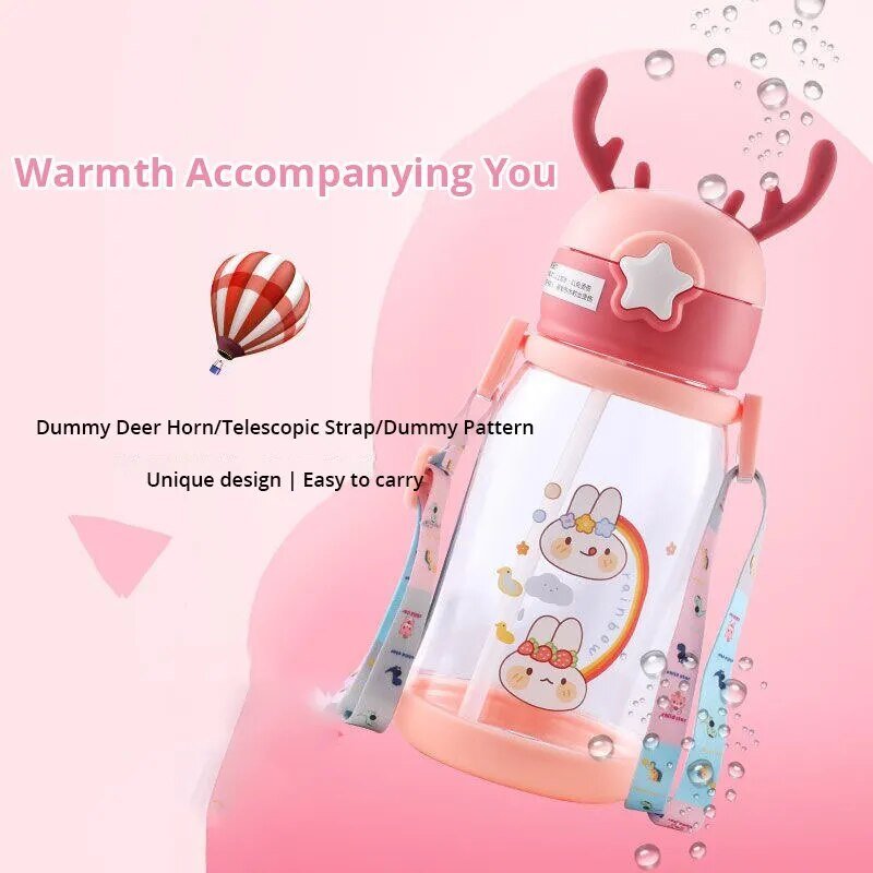 Pink kids antler sippy cup with deer horn design, a cartoon leakproof cup for toddler snack and drink time.