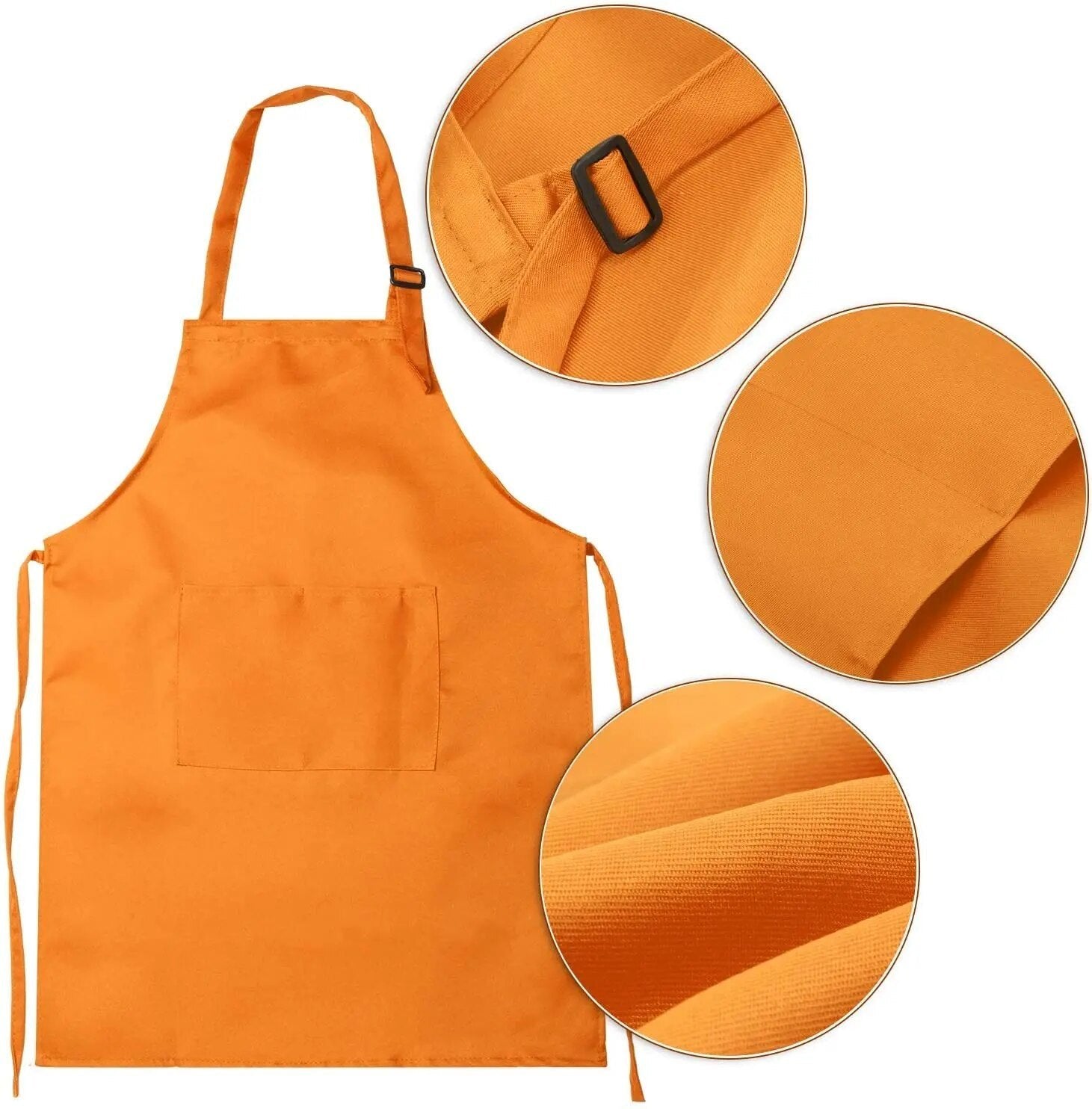 Close-up of the kids apron front pocket and stitching, built to hold brushes and spoons during craft and cooking sessions.