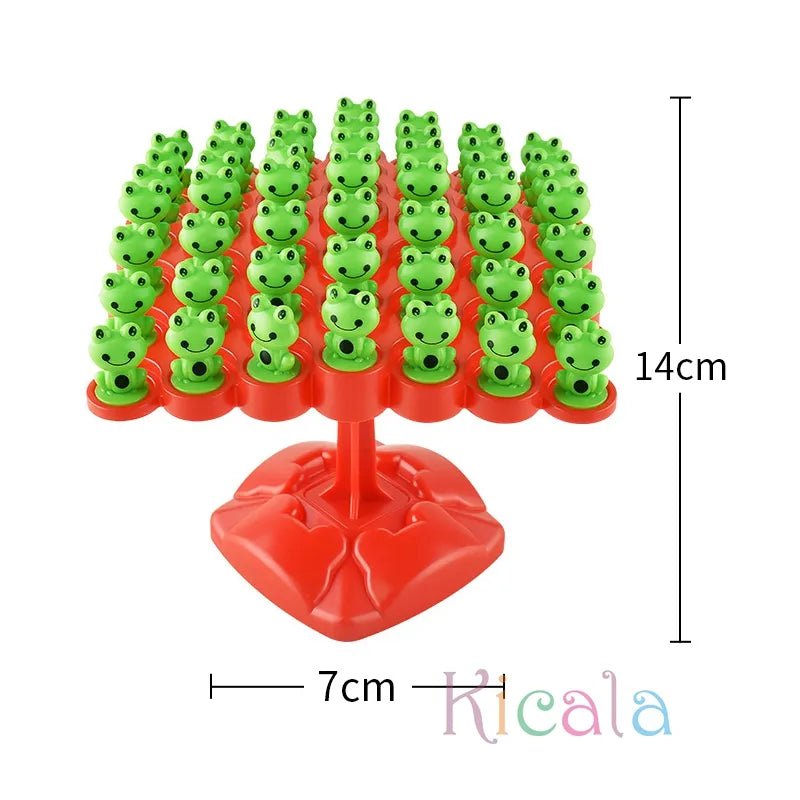 Balancing frog tree learning toy with labelled dimensions to help parents check the size before buying.
