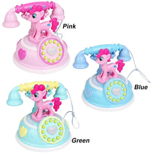 Kids Cartoon Cellphone Toy set in pink, blue, and green with pony toppers for educational play.