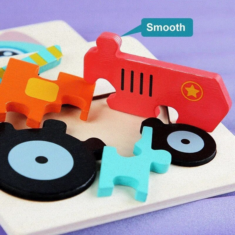 Colorful toy truck puzzle with smooth edges.