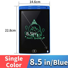 8.5-inch blue digital drawing tablet with measurements and a sample drawing