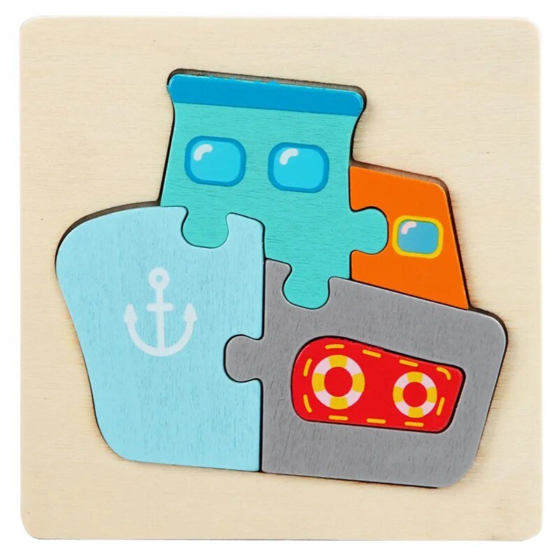 Children's puzzle with a colorful boat design.