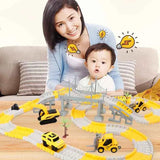 Woman and child playing with a toy construction set on a wooden floor.