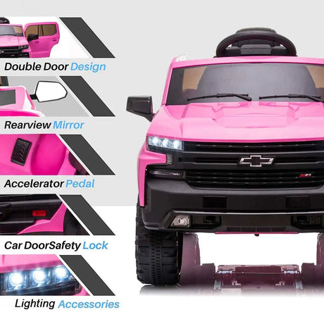 Pink toy truck with features highlighted