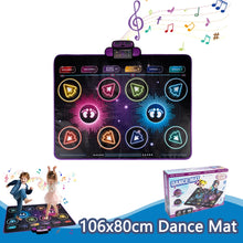 Kids Electronic Dance Mat with colorful step symbols shown alongside its packaging box.