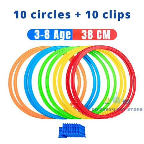 Set of colorful rings with clips.