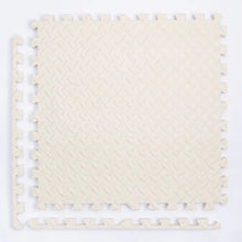 Kids Foam Puzzle Play Mat in beige interlocking tiles for exercise floor padding at home.