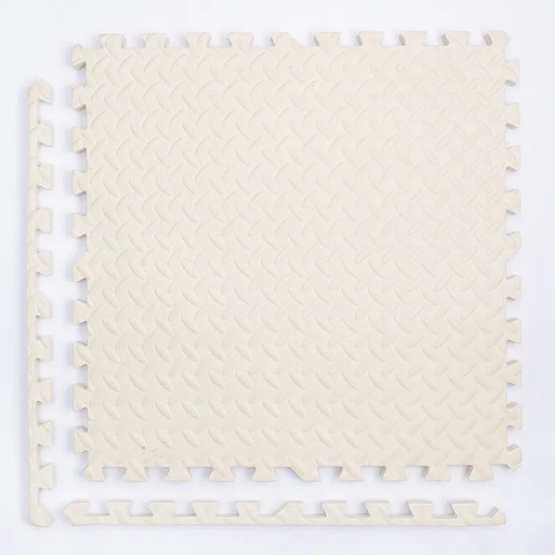 Kids Foam Puzzle Play Mat in beige interlocking tiles offering a soft flooring solution for kids' rooms.