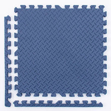 Kids Foam Puzzle Play Mat in blue diamond pattern tiles set up as an indoor play gym floor.