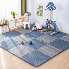 Kids Foam Puzzle Play Mat in blue and gray interlocking tiles for playroom floor protection.