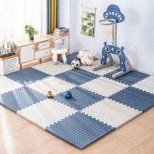 Kids Foam Puzzle Play Mat in blue and white checkered tiles for indoor playroom use.