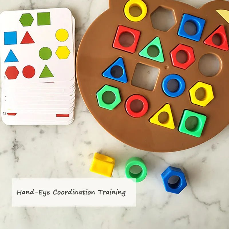 Colorful geometric shape sorting toy with cards