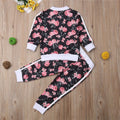 Kids Baby Girl floral print long sleeve sweatshirt and trouser set for everyday autumn wear and school days.