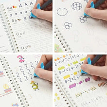 Kids Reusable Handwriting Workbook eraser tool used on worksheets for repeatable letter and number tracing.