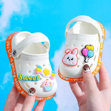 Summer Kids Hole Sandals Anti-Skid Cartoon DIY Design style C slip-on shoes for splash play, garden walks, and summer outings, front view.