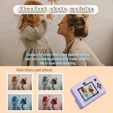 Mother lifting a child with four filtered photo examples and a camera screen