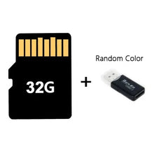 32G memory card with a plus sign and a card reader in a random color