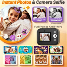 Mother and child taking a selfie with a black camera and examples of frames and filters