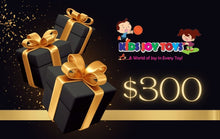 Kids Joy Toys 300 dollar gift card in a black gift box for milestone gifting occasions.