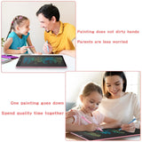 Collage of a father and daughter, and a mother and daughter using a digital drawing board.