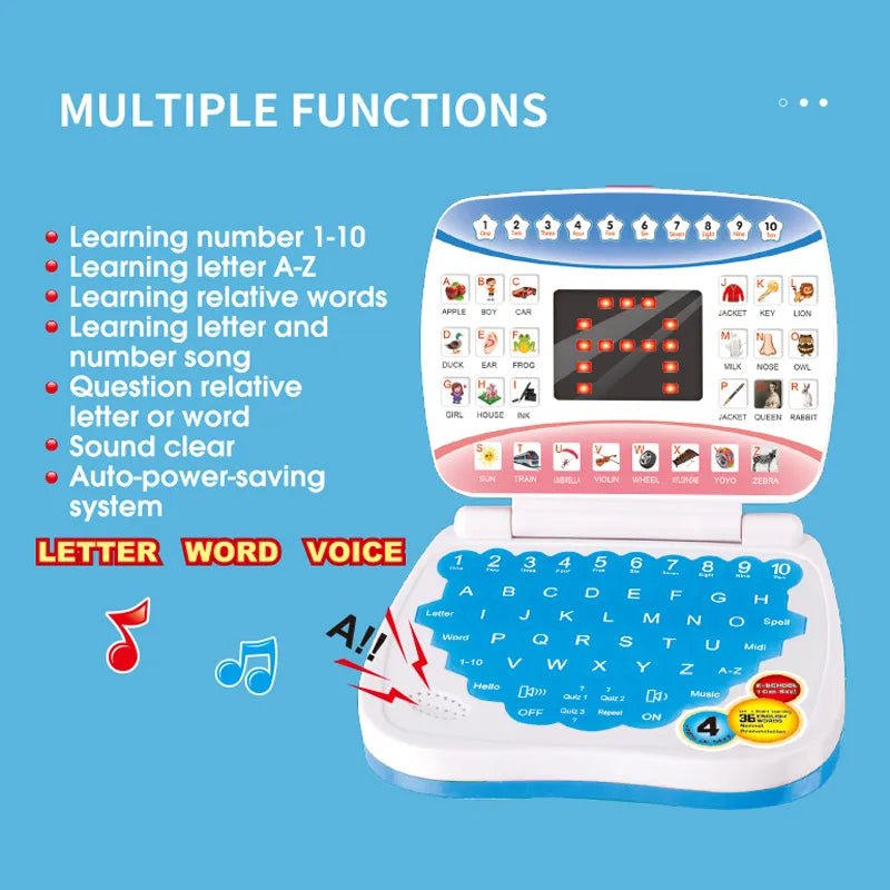 Kids Learning Laptop electronic preschool education toy for early letters, numbers, and sound learning play.