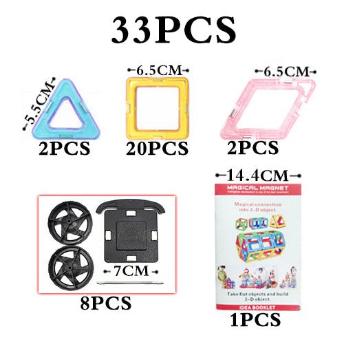 Set of magnetic connectors with various shapes and sizes.