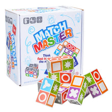 Matching blocks game box marked 6+ with colorful blocks spread out in front