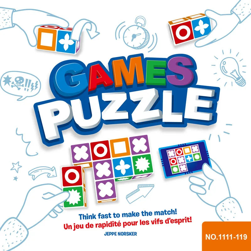 Cover artwork of the matching blocks game box with hand-drawn doodles and block patterns