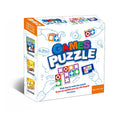 Matching blocks board game box front with colorful pattern blocks and a challenge card
