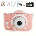 Pink children's camera with a cartoon design