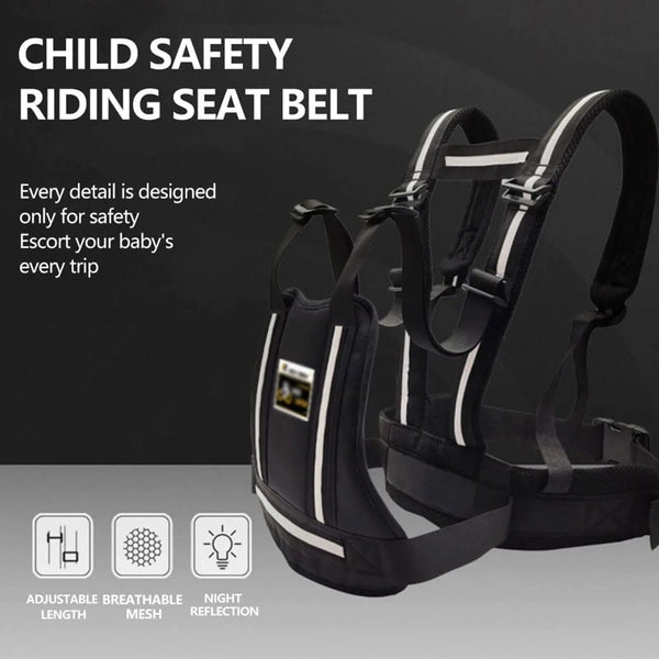 Kids Motorcycle Safety Belt adjustable harness for secure motorbike riding with a parent or guardian.