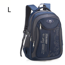 Blue backpack with visible branding 